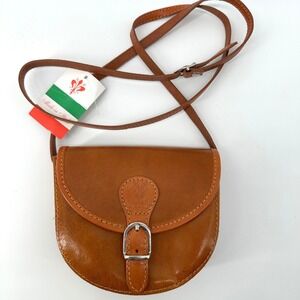 Vera Pelle Genuine Leather Crossbody Saddle Bag Small Buckle Flap Made in Italy